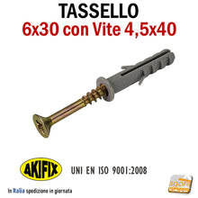 Carica l'immagine nel visualizzatore di Gallery, TASSELLO IN NYLON CON COLLARINO FORO D6 x 30 IN NYLON CON VITE 4,5x40 collare cartongesso

