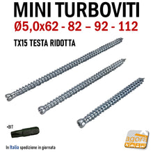 Carica l&#39;immagine nel visualizzatore di Gallery, D 5x62 mm viti per calcestruzzo vite cls mini turboviti turbovite diametro 5mm testa cilindrica ridotta Ø 5,0mm zincata x cemento inserto Torx Ambrovit 07065 EAN: 8032975237893 confezione piccola
