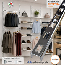 Carica l'immagine nel visualizzatore di Gallery, canalina per arredamento parete negozi scaffalatura scafalature piantana cavettata fissaggio a muro cave passo 50mm p50 5cm a U 240cm cromata
