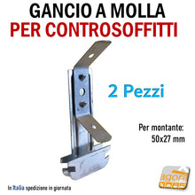 Carica l'immagine nel visualizzatore di Gallery, Ganci a molla per struttura metallica controsoffitto in cartongesso CTG bordi arrotondati per montante 50/27 50/30 30/50 49x27mm
