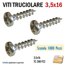 Load image into Gallery viewer, viti per truciolare testa cilindrica bombata zincata d 3,5 x 16mm vite legno 3.5x16 corta znb TC PZD inserto a croce
