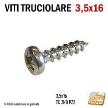 Load image into Gallery viewer, viti per truciolare testa cilindrica bombata zincata d 3,5 x 16mm vite legno 3.5x16 corta znb TC PZD
