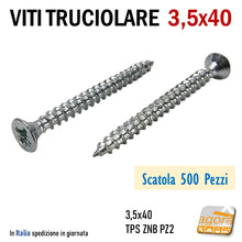 Carica l'immagine nel visualizzatore di Gallery, VITI LEGNO TESTA SVASATA TRUCIOLARE MDF PZD 3,5X40 VITE TPS ZNB
