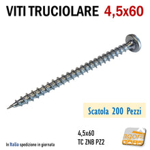 Carica l'immagine nel visualizzatore di Gallery, viti 4,5x60 TC pannello legno truciolare mdf agglomerato falegnameria Vite Testa cilindrica piatta zincata truciolati 
