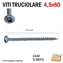 Carica l'immagine nel visualizzatore di Gallery, viti 4,5x60 TC pannello legno truciolare mdf agglomerato falegnameria Vite Testa cilindrica piatta zincata PZ2
