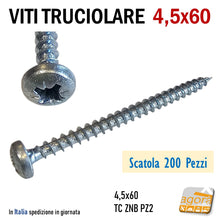 Carica l'immagine nel visualizzatore di Gallery, viti 4,5x60 TC pannello legno truciolare mdf agglomerato falegnameria Vite Testa cilindrica piatta zincata 6cm
