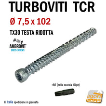 Carica l&#39;immagine nel visualizzatore di Gallery, Turboviti per calcestruzzo cemento muratura turbovite testa cilindrica ridotta ambrovit 07062 diametro 7,5mm zincata alta qualità vite viti per foro muro  6 mm 7.5x102mm 10cm EAN: 8032975170053
