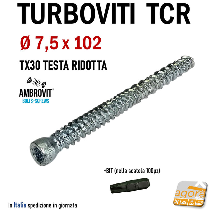 Turboviti per calcestruzzo cemento muratura turbovite testa cilindrica ridotta ambrovit 07062 diametro 7,5mm zincata alta qualità vite viti per foro muro  6 mm 7.5x102mm 10cm EAN: 8032975170053