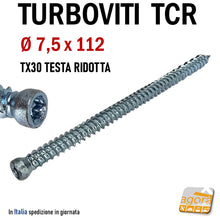 Carica l&#39;immagine nel visualizzatore di Gallery, Turboviti per calcestruzzo cemento muratura turbovite testa cilindrica ridotta ambrovit 07062 diametro 7,5mm zincata alta qualità vite viti per foro diametro 6 mm 7.5x112mm 10cm EAN: 8032975172361
