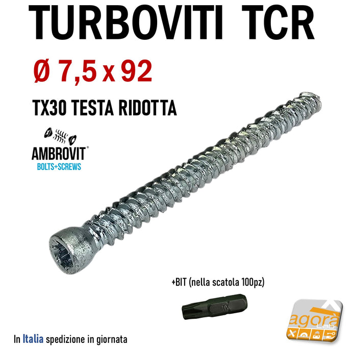 Turboviti per calcestruzzo cemento muratura turbovite testa cilindrica ridotta ambrovit 07062 diametro 7,5mm zincata alta qualità vite viti per foro d 6 mm 7.5x92mm 9cm 90mm