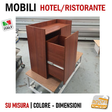 Load image into Gallery viewer, mobile su misura per ristorante ristorazione hotel alberghi ristoranti sala buffet bar albergo per riporre stovliglie piatti bicchieri con cassettone estrazione totale anta senza maniglia design moderno retrò color legno bianco nero grigio alta qualità professionale

