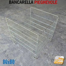 Carica l&#39;immagine nel visualizzatore di Gallery, Bancarella espositiva per negozio cestone in filo bancarelle pieghevoli grande cm. 80x80 x80H 800x800 cromata robusta arredo negozio espositore centrale
