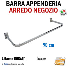 Carica l&#39;immagine nel visualizzatore di Gallery, barra appenderia a sbalzo per dogato attacco dogato pannelli dogati appendi abiti negozi negozio arredpo negozio parete a doghe cromata lunghezza 90cm 95cm barre appenderie
