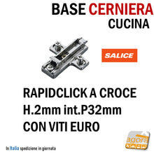 Carica l&#39;immagine nel visualizzatore di Gallery, BASE REGOLABILE PER CERNIERE A MOLLA SALICE H=2 INNESTO RAPIDO CON VITE EURO BASETTA A CROCE RAPID CLICK CLIP ON BARGR29/16 H2 02MM CERNIERA ANTA MOBILE PENSILE ARMADIO MOBILI RAPIDA
