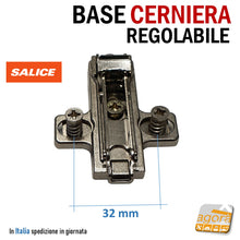 Carica l&#39;immagine nel visualizzatore di Gallery, BASE REGOLABILE PER CERNIERE A MOLLA SALICE H=2 INNESTO RAPIDO CON VITE EURO BASETTA A CROCE RAPID CLICK CLIP ON BARGR29/16 H2 02MM CERNIERA ANTA MOBILE PENSILE ARMADIO MOBILI
