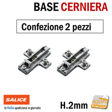 Carica l&#39;immagine nel visualizzatore di Gallery, BASE REGOLABILE PER CERNIERE A MOLLA SALICE H=2 INNESTO RAPIDO CON VITE EURO BASETTA A CROCE RAPID CLICK CLIP ON BARGR29/16 H2 02MM CERNIERA ANTA MOBILE PENSILE ARMADIO MOBILI PLURIREGOLABILE 2 PEZZI
