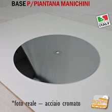 Carica l&#39;immagine nel visualizzatore di Gallery, BASE TONDA IN ACCIAIO CROMATO DIAMETRO 320 MM spessore 3 MM PER SUPPORTO TUBO MANICHINO BUSTO lamiera cromata rotonda in acciaio Ø32cm supporti manichini busti mezzi busti arredo negozio attrezzatura negozi
