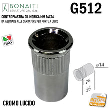 Carica l'immagine nel visualizzatore di Gallery, GACCIA CONTROPIASTRA CILINDRICA D14 PER SERRATURA PER PORTA A LIBRO BONAITI G512 - POZZETTO Ø14x26 per perni porte a libro pieghevoli per asta P3512000C0 foro 10 foro 11 foro stipite porta 14x24
