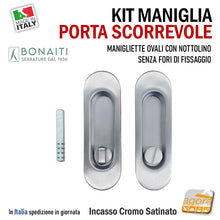 Carica l&#39;immagine nel visualizzatore di Gallery, MANIGLIA PER PORTA SCORREVOLE SCRIGNO BOCCHETTA OVALE WC BAGNO BONAITI NON 120x40 Foro 86x20 Cr.Sat maniglietta porte scorrevoli incasso senza viti foro ovale moneta libero occupato quadro 8x8
