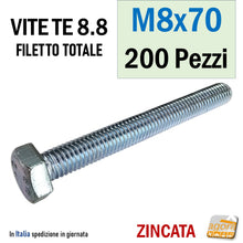 Carica l'immagine nel visualizzatore di Gallery, M8x70 vite TE viti testa esagonale bulloni filettati bullone metrico zincato filetto totale UNI5739 8.8 M 8 x 70 mm
