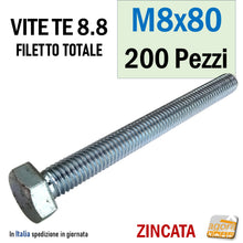 Carica l'immagine nel visualizzatore di Gallery, M8x80 vite TE viti testa esagonale bulloni filettati bullone metrico zincato filetto totale UNI5739 8.8 M 8 x 80 mm
