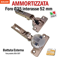 Load image into Gallery viewer, cerniere per anta armadio mobile pensile cucina Salice Hafele foro 35 ammortizzata soft collo diritto battuta esterna interasse 52mm rapida
