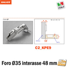 Carica l'immagine nel visualizzatore di Gallery, cerniera ante mobili cucina salice apertura 155° ammortizzata soft battuta interna collo 17 C2AKPE9 rallentata rimane interna rispetto alla spalla del mobile
