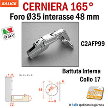 Carica l'immagine nel visualizzatore di Gallery, CERNIERA CUCINA SALICE 165° FORO 35 mm profondità 11,5mm 12mm BATTUTA INTERNA C2AFP99 int 48 / 6 PER MOBILI a molla per mobile
