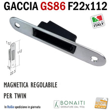 Carica l&#39;immagine nel visualizzatore di Gallery, contropiastra GS86 per serratura magnetic porta bonaiti B-Twin TWIN frontale 112x22mm gaccia incontro riscontro serrature Bonaiti magnetiche regolabile
