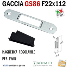 Carica l&#39;immagine nel visualizzatore di Gallery, contropiastra GS86 per serratura porta bonaiti B-Twin TWIN frontale 112x22mm gaccia incontro riscontro serrature Bonaiti magnetiche regolabile 4GS8600085 Cromo satinato
