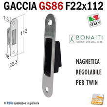 Carica l&#39;immagine nel visualizzatore di Gallery, contropiastra GS86 per serratura porta bonaiti B-Twin TWIN frontale 22x112mm gaccia incontro riscontro serrature Bonaiti magnetiche regolabile 4GS8600085 Cromato satinato
