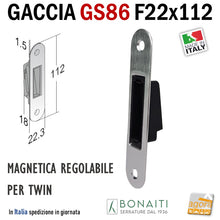 Carica l&#39;immagine nel visualizzatore di Gallery, contropiastra GS86 per serratura porta bonaiti B-Twin TWIN frontale 112x22mm gaccia incontro riscontro serrature Bonaiti magnetiche regolabile
