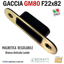 Load image into Gallery viewer, Riscontro Gaccia Bonaiti GM80 Magnetica Contropiastra per Serrature FORTY NG SMART Regolabile Bronzo Antico Lucido Controcartella per serratura F22x82 Frontale 82x22mm
