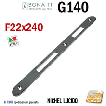 Carica l&#39;immagine nel visualizzatore di Gallery, riscontro incontro contropiastra gaccia per serratura porta Bonaiti G140 140 Bordi tondi frontale 240x22mm lunghezza 24cm 22x240mm nichel lucido nichelato lucido per serrature 540 T e 040 T
