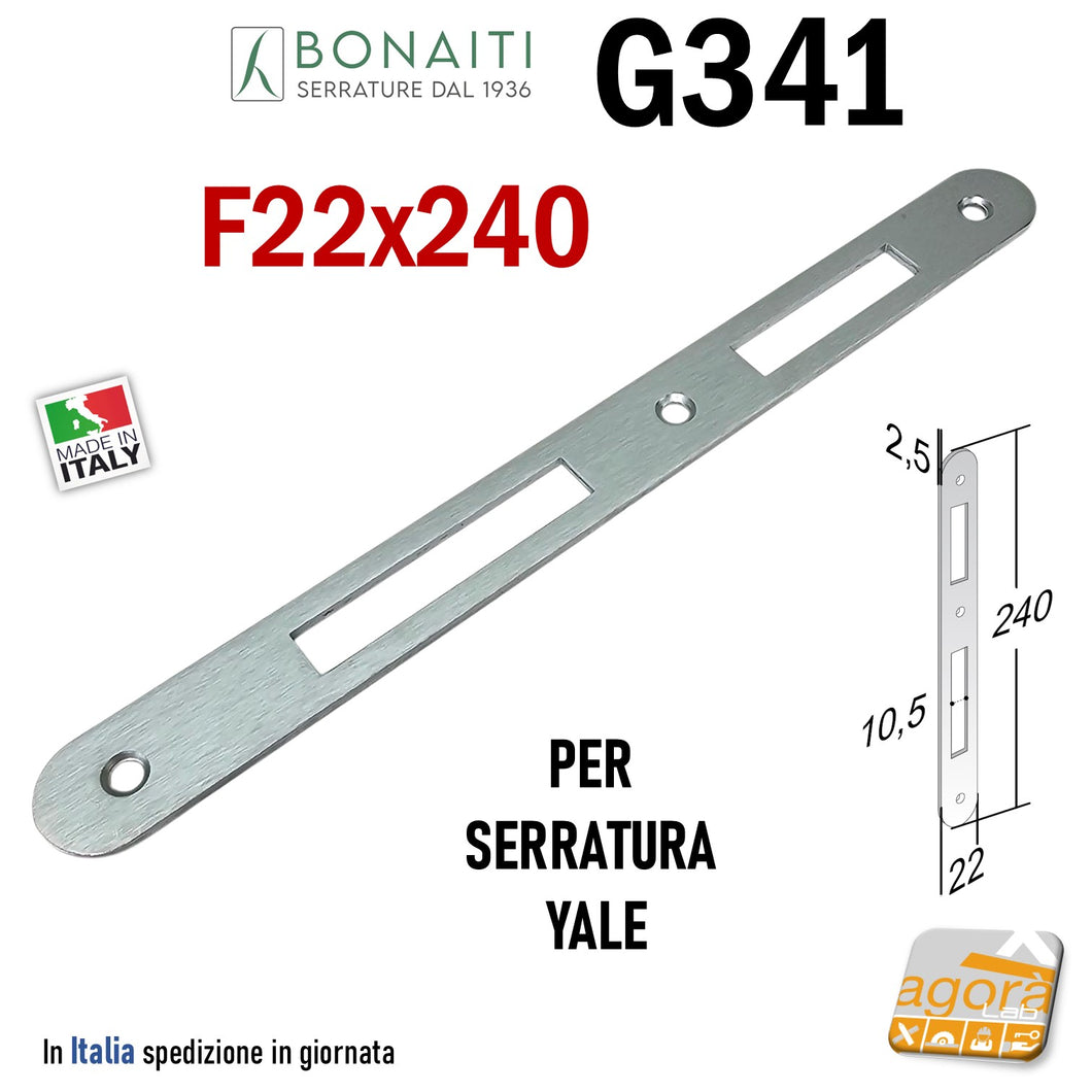 Riscontro Gaccia G341 Bonaiti 240x22 x Serrature C22T YALE Contropiastra serratura Cromo satinato