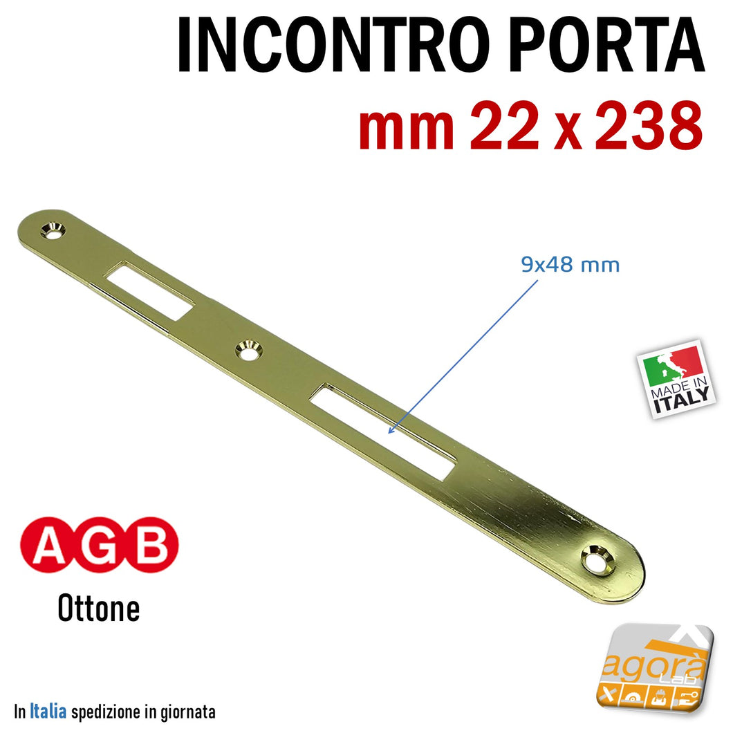 contropiastra per serratura AGB patent frontale 22x238mm ottone bordo tondo foro piccolo 48x9mm F mm 238x22 incontro riscontro