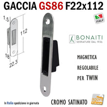 Carica l&#39;immagine nel visualizzatore di Gallery, contropiastra GS86 per serratura porta bonaiti B-Twin TWIN frontale 112x22mm gaccia incontro riscontro serrature Bonaiti magnetiche regolabile sostituisce g986
