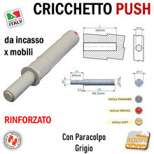 Carica l&#39;immagine nel visualizzatore di Gallery, Cricchetto Push Applicare Paracolpo con Cover Corto D10x50mm Grigio Rinforzato
