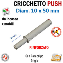 Carica l&#39;immagine nel visualizzatore di Gallery, Cricchetto Push Applicare Paracolpo con Cover Corto D10x50mm Grigio Rinforzato
