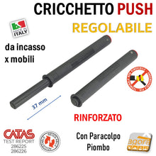 Carica l&#39;immagine nel visualizzatore di Gallery, Cricchetto push regolabile per mobili da incassare incasso foro diametro 10mm x 80mm 8cm strong rinforzato lungo uscita 4cm 37mm corsa lunga grigio scuro piombo con paracolpo
