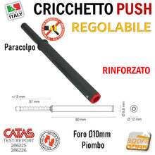 Carica l&#39;immagine nel visualizzatore di Gallery, Cricchetto push regolabile per mobili da incassare incasso foro diametro 10mm x 80mm 8cm strong rinforzato lungo uscita 4cm 37mm corsa lunga grigio scuro piombo con paracolpo alta qualità
