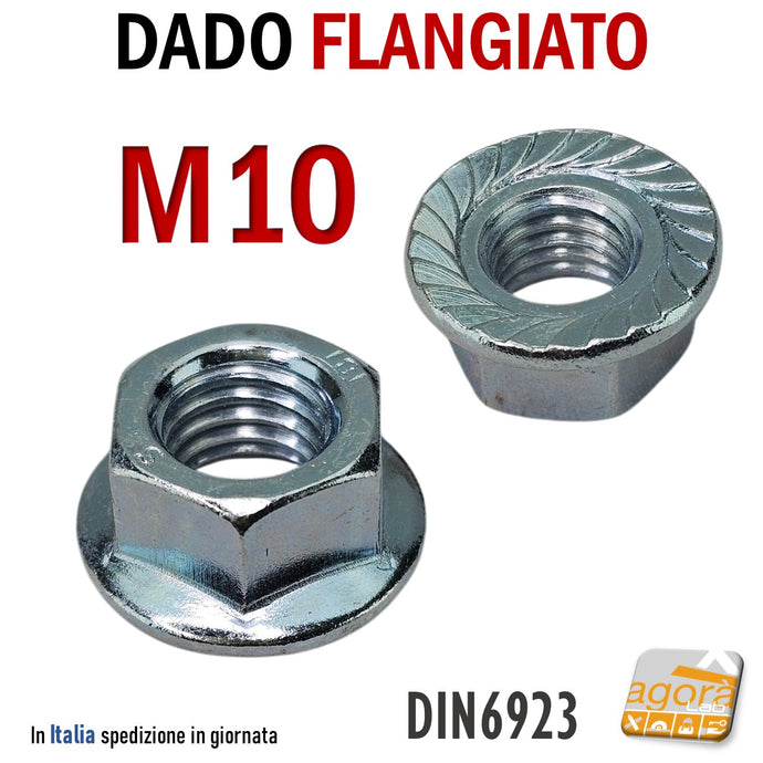 DADO FLANGIATO DENTATO TESTA LARGA RONDELLA ZIGRINATO ZNB M10 DADI FILETTATI METRICI DIN6923 