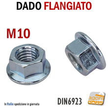 Carica l&#39;immagine nel visualizzatore di Gallery, DADO zincato M10 FLANGIATO DENTATO TESTA LARGA RONDELLA ZIGRINATO ZNB Ma10 DADI FILETTATI METRICI DIN6923 altezza 10mm
