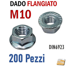 Carica l&#39;immagine nel visualizzatore di Gallery, DADO FLANGIATO DENTATO TESTA LARGA RONDELLA ZIGRINATO ZNB M10 DADI FILETTATI METRICI DIN6923 scatola 200 pezzi
