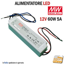 Load image into Gallery viewer, ALIMENTATORE STRIP LED 12V 60W 5A MeanWell LPV-60-12 IP67 EAN:4021087006873 WATERPROOF 240V USCITA COSTANTE 12V 60W MW Class2
