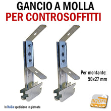 Carica l'immagine nel visualizzatore di Gallery, GANCIO CON MOLLA PER PROFILO SOFFITTO CARTONGESSO 50x27 CONTROSOFFITTO SOSPENSIONE PENDINO D4

