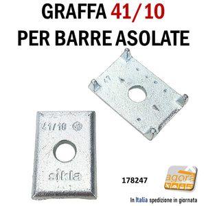 Graffa 41/10 per barra asolata mm 41 Piastra-Griffa Sikla c/foro per impianti barre asolate