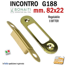 Carica l'immagine nel visualizzatore di Gallery, gaccia incontro riscontro contropiastra per serratura meccanica con fondello beige G188 mm 82x22 bordo tondo ottone lucido pozzetto 709 beige. Regolabile x serrature porta BONAITI B - BITTER 
