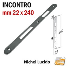 Carica l&#39;immagine nel visualizzatore di Gallery, riscontro incontro contropiastra gaccia per serratura porta Bonaiti G140 140 Bordi tondi frontale 240x22mm lunghezza 24cm 22x240mm nichel lucido nichelato lucido per serrature 540T e 040T 4G140000)5
