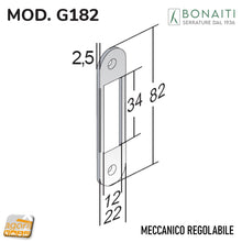 Carica l'immagine nel visualizzatore di Gallery, contropiastra per serratura porta meccanica scrocco centrale mm 82x22 Bonaiti G182 22x82 bordo tondo scasso 34x12mm incontro riscontro Gaccia controcartella serrature porte
